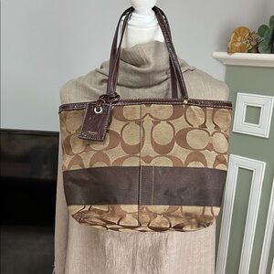 Coach Brown and Tan Signature Tote